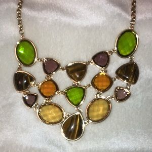NWT Charter club Gold chain- green, yellow, topaz, purple, brown bib necklace
